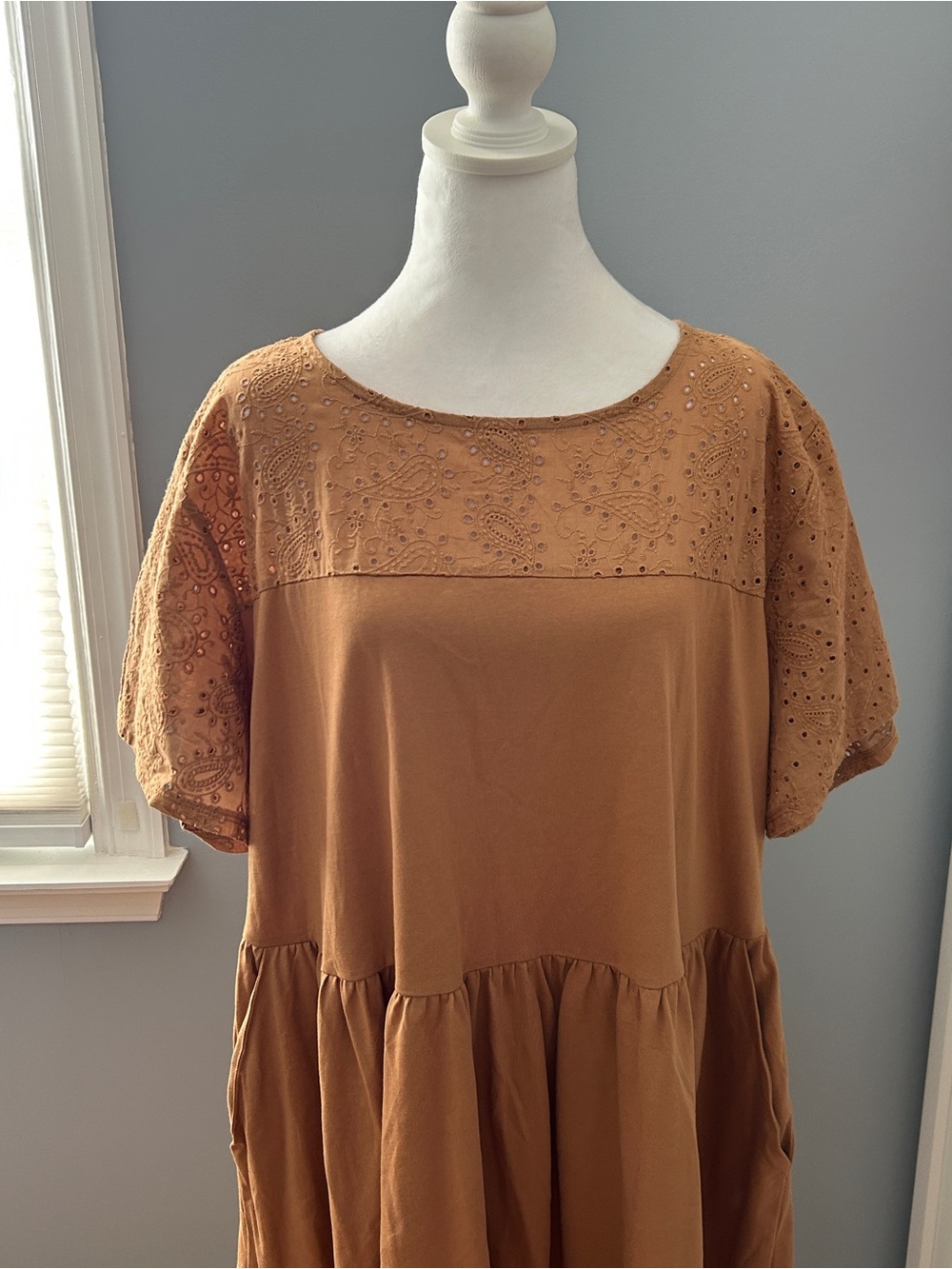 Torrid NWT Mini Eyelet Yoke Babydoll Dress Size 2X Tobacco Brown Pockets - Picture 2 of 8